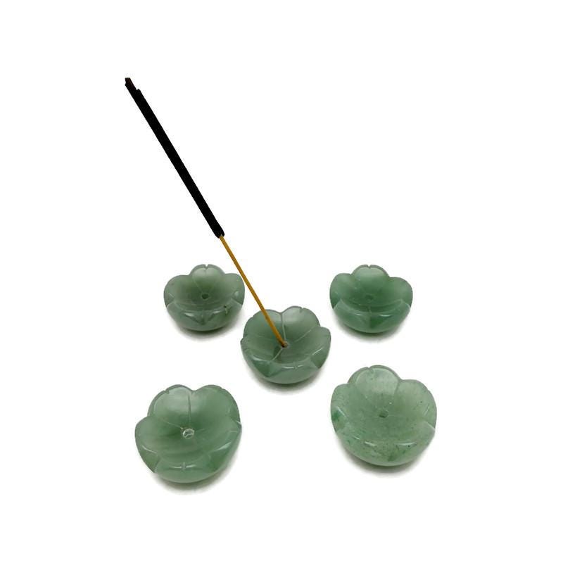 Aventurine crystal flower-shaped incense holder from GemstoneGO, designed for cleansing and relaxation with a carved gemstone appearance.