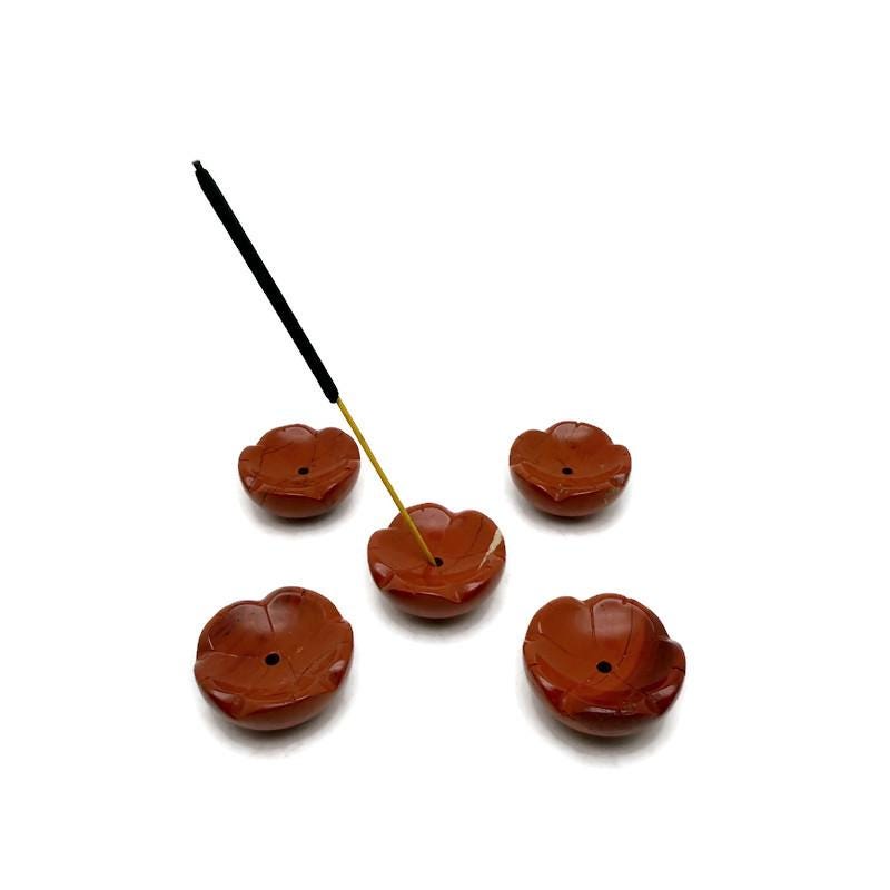 Red Jasper crystal flower incense holder by GemstoneGO, designed for cleansing and relaxation, featuring a detailed flower carving.