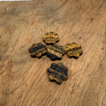 Tiger Eye natural crystal incense holder with carved flower design, gemstone stick burner for meditation and aromatic burning.