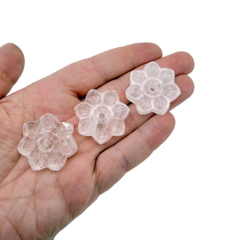 Clear quartz crystal flower incense holder from GemstoneGO, carved gemstone stick burner for meditation and decorative use.