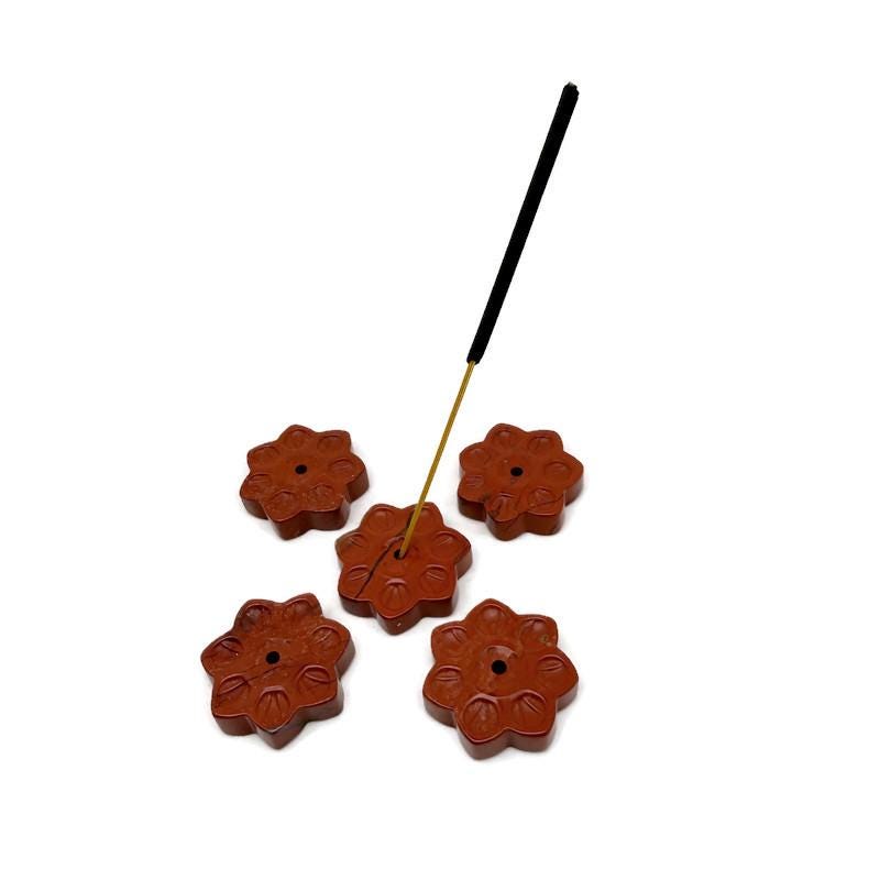 Red Jasper crystal flower incense holder from GemstoneGO, carved gemstone stick burner for meditation and spiritual use