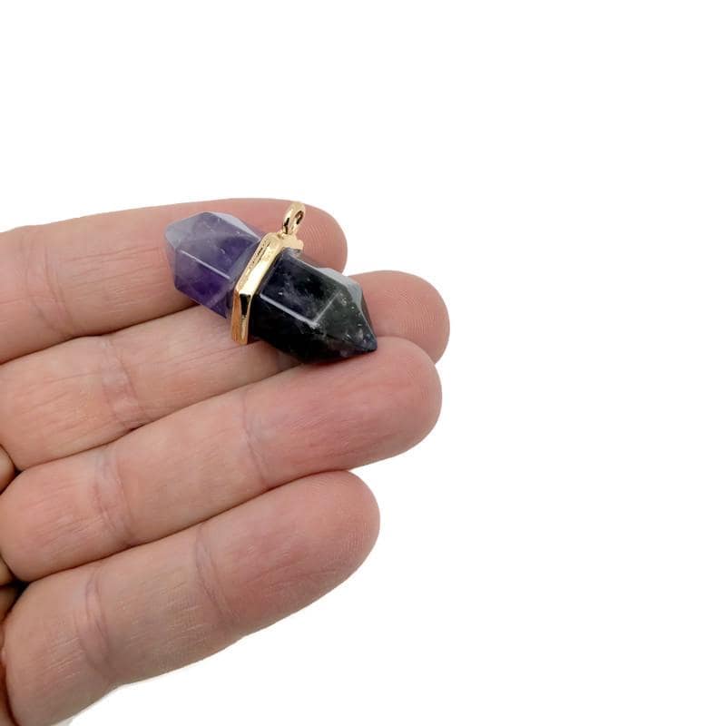 Natural amethyst double terminated crystal pendant with a pointed gemstone from GemstoneGO, showcasing its purple hue and transparent structure.