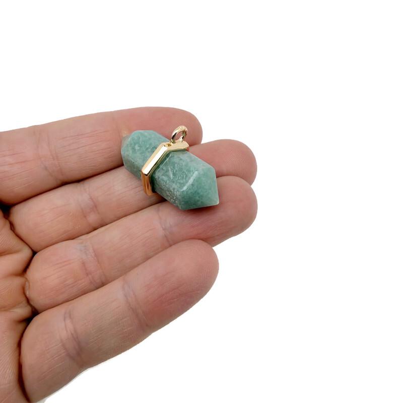 Amazonite double terminated crystal pendant from GemstoneGO featuring a natural gemstone point with blue-green hues.