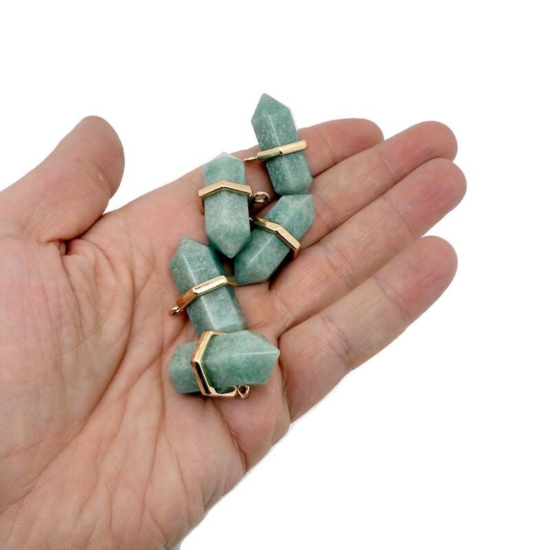 Natural amazonite double terminated crystal pendant from GemstoneGO, featuring a polished gemstone point and unique natural patterns.
