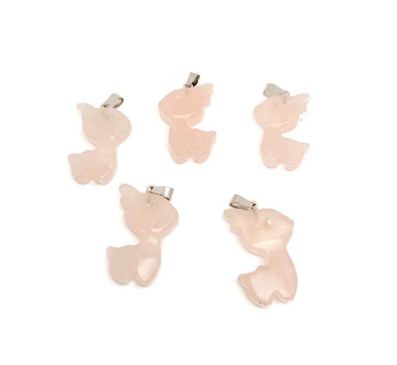 Rose quartz deer crystal pendant necklace featuring a gemstone deer charm from GemstoneGO, showcasing a delicate pink stone on a silver chain.