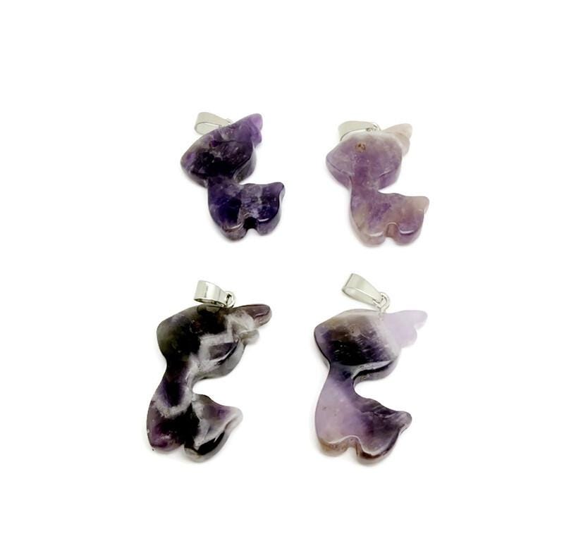 Amethyst deer pendant necklace featuring a gemstone deer charm on a silver chain, crafted by GemstoneGO.