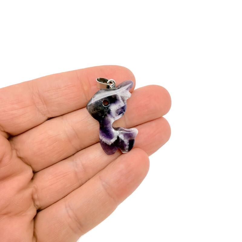 Amethyst deer pendant necklace featuring a gemstone deer charm on a silver chain, designed by GemstoneGO.