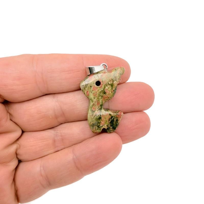 Unakite deer crystal pendant necklace featuring a gemstone deer charm on a silver chain, crafted by GemstoneGO.