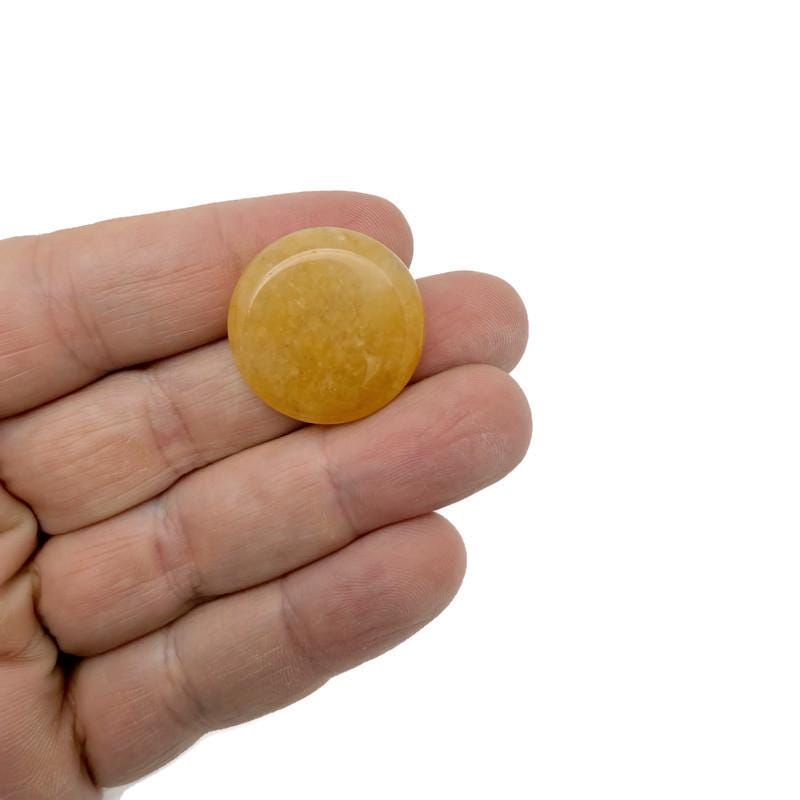 Round yellow jade flat gemstone slab, 25mm, smooth surface, vibrant yellow color, from GemstoneGO.
