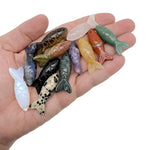 Handmade gemstone fish pendant with vibrant colors, serving as a lucky fishing charm, from GemstoneGO.