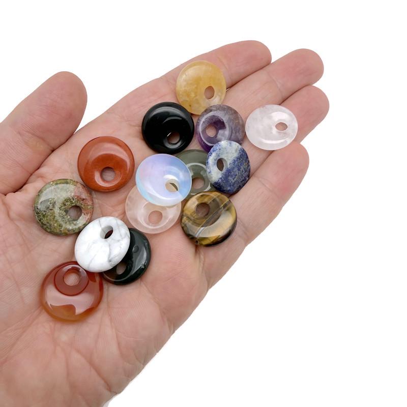 Natural crystal donut pendant with Pi stone charm, 20mm, in assorted colors from GemstoneGO.