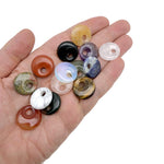 Natural crystal donut pendant with Pi stone charm, 20mm, in assorted colors from GemstoneGO.