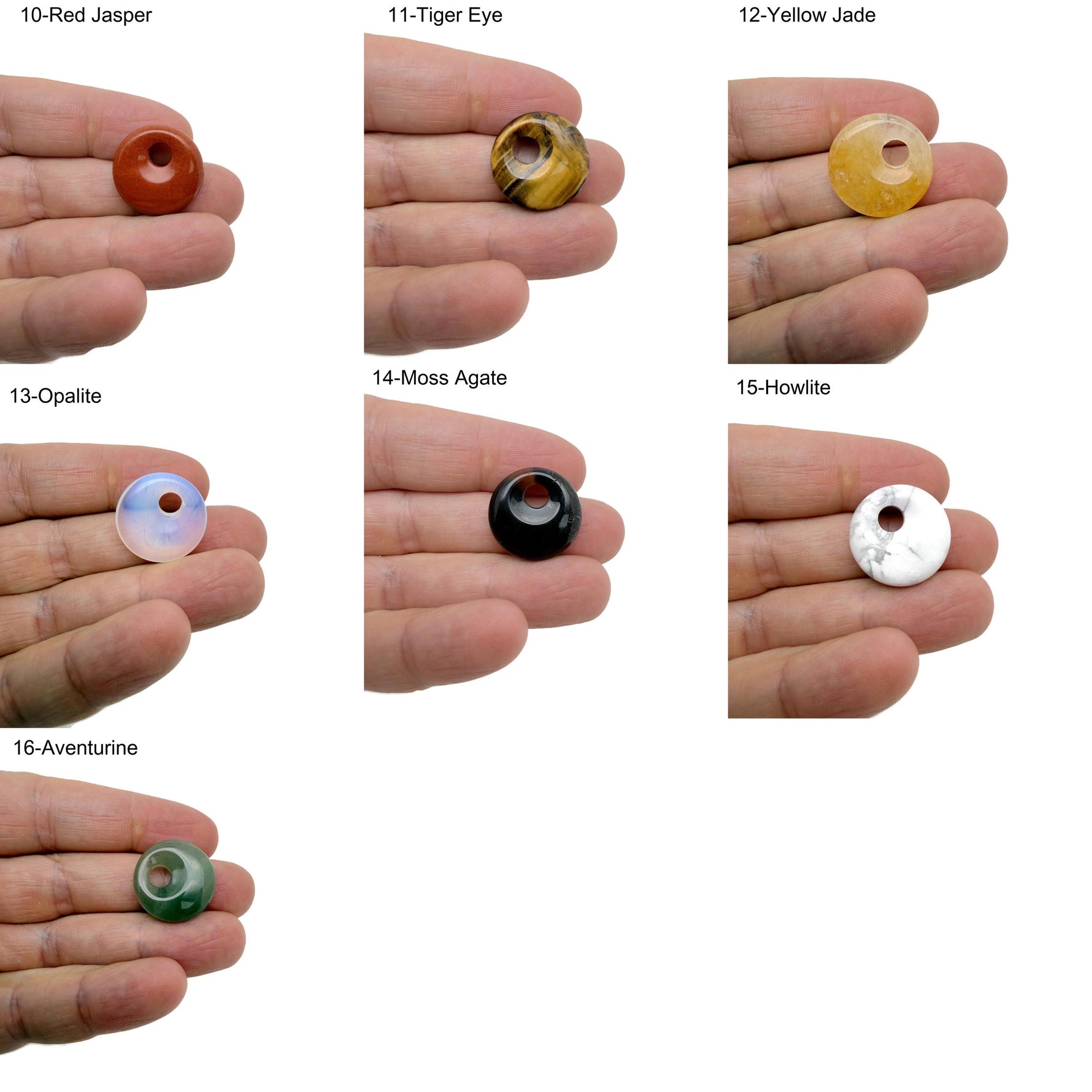 Natural crystal donut pendant with Pi stone charm, 20mm, in mixed colors from GemstoneGO, showcasing a smooth, polished gemstone design.