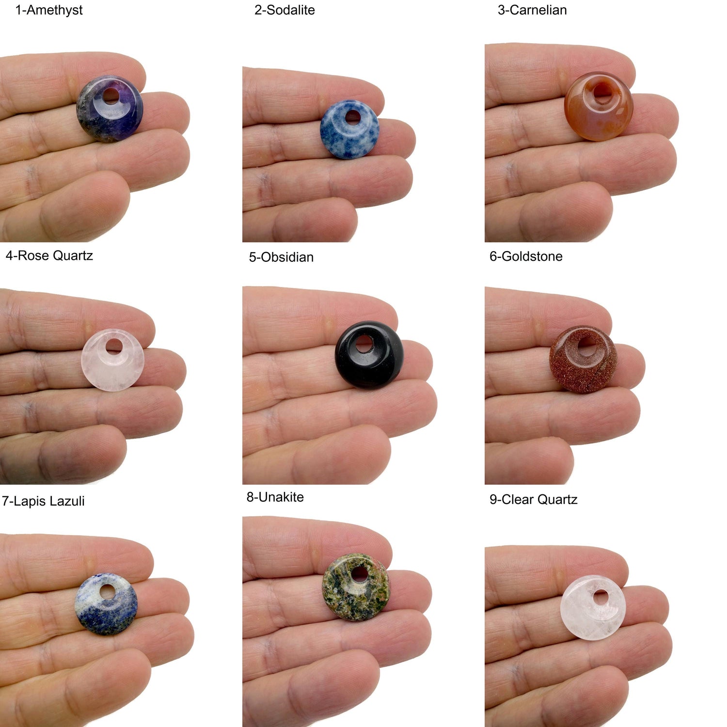 Natural crystal donut pendant with Pi stone charm, 20mm, in mixed colors, from GemstoneGO, showcasing the polished gemstone design.