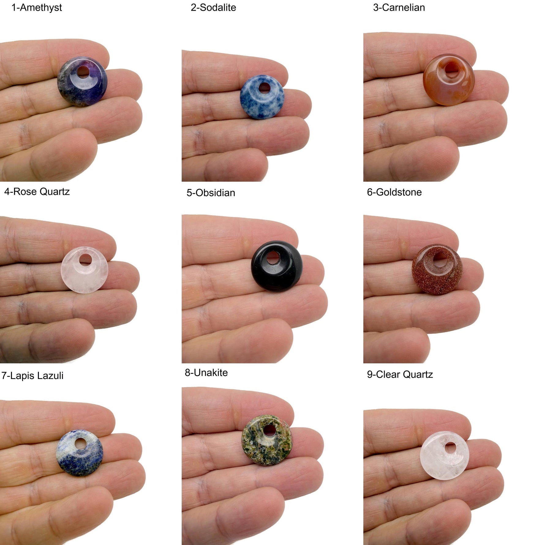 Natural crystal donut pendant with Pi stone charm, 20mm, in assorted mix colors, from GemstoneGO.