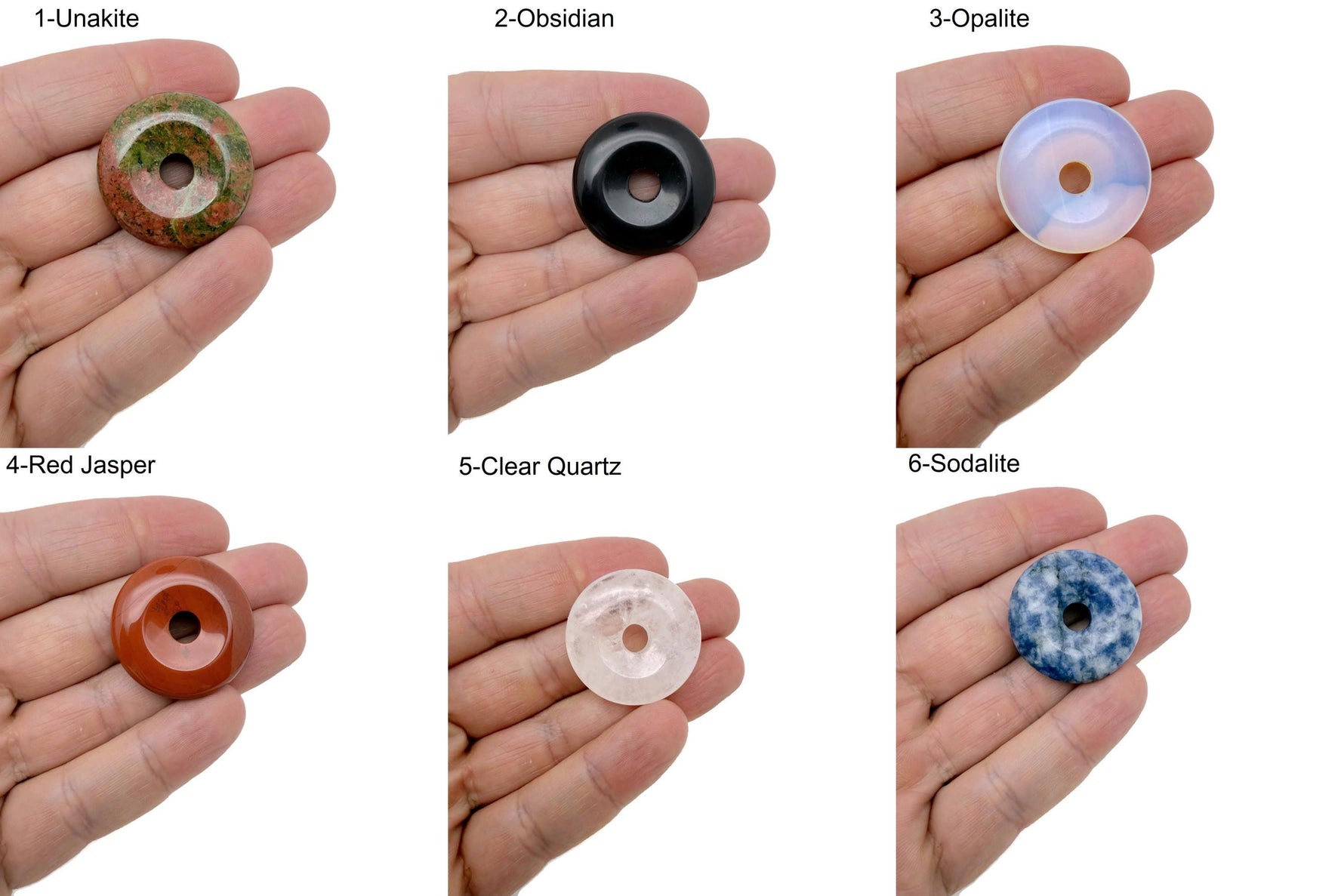 Colorful 30mm crystal donut shaped Pi stone gift from GemstoneGO with mixed vibrant gemstone colors and a polished finish.