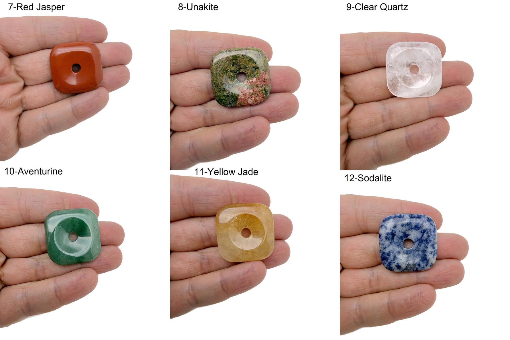 Square crystal donut pendant with a Pi stone gemstone, 30mm, from GemstoneGO, featuring colorful mixed gemstone details.