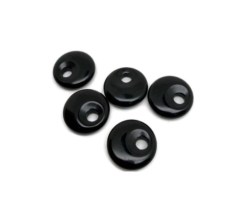 20mm Obsidian crystal donut pendant with Pi Stone design from GemstoneGO, showcasing a smooth, polished black gemstone with circular shape.