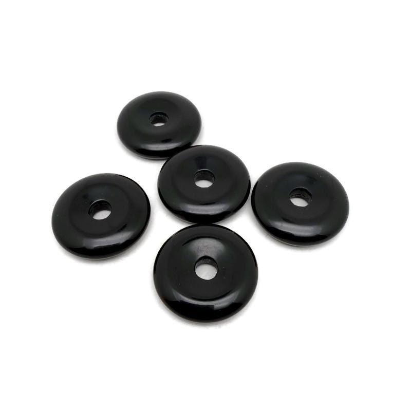 30mm obsidian crystal donut with natural black and glossy surface, crafted by GemstoneGO, featuring a smooth, polished finish.