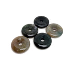Moss agate crystal donut pendant, 30mm Pi stone with green and brown moss-like patterns, from GemstoneGO.