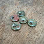Unakite crystal donut pendant, 30mm Pi stone with vibrant green and pink hues, gemstone jewelry from GemstoneGO.