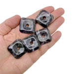 Amethyst square crystal donut pendant from GemstoneGO, 30mm Pi Stone with purple amethyst color and polished gemstone finish.