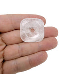 Clear Quartz square crystal donut pendant, 30mm Pi Stone from GemstoneGO, showcasing a polished, transparent gemstone with a smooth surface.