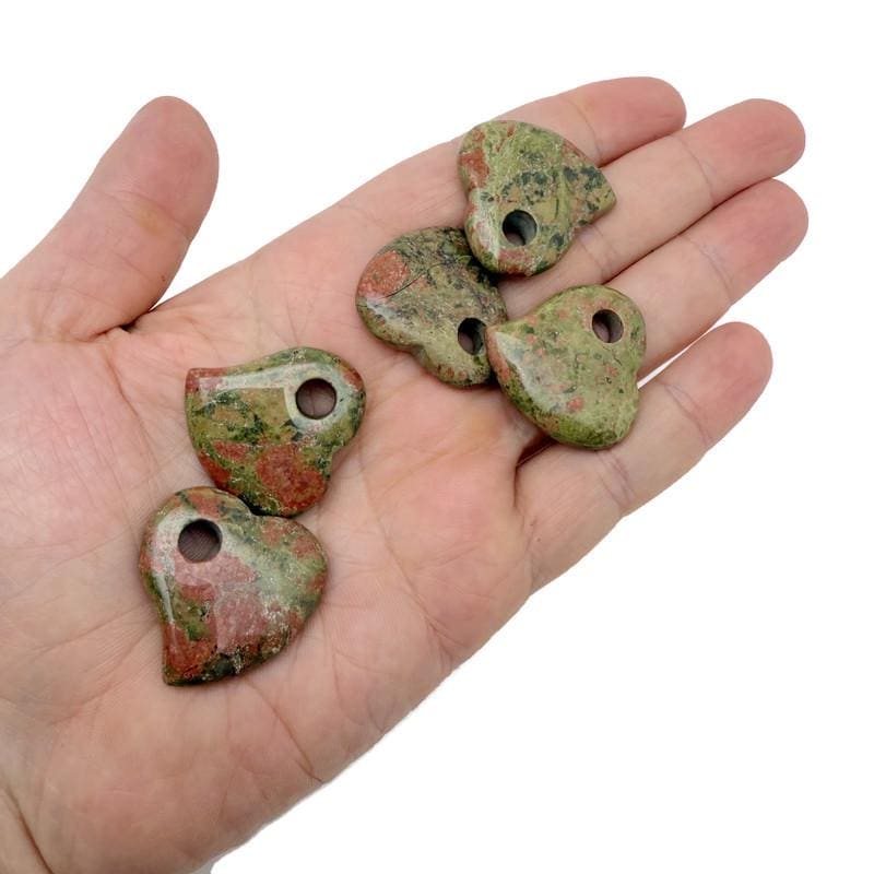 Pendentif cœur en pierre précieuse naturelle Unakite ?€? Breloque cœur en cristal pour la création de colliers - HT1004