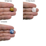 Assorted 16mm crystal moon beads for jewelry making, featuring a mix of transparent and shiny gemstone designs.