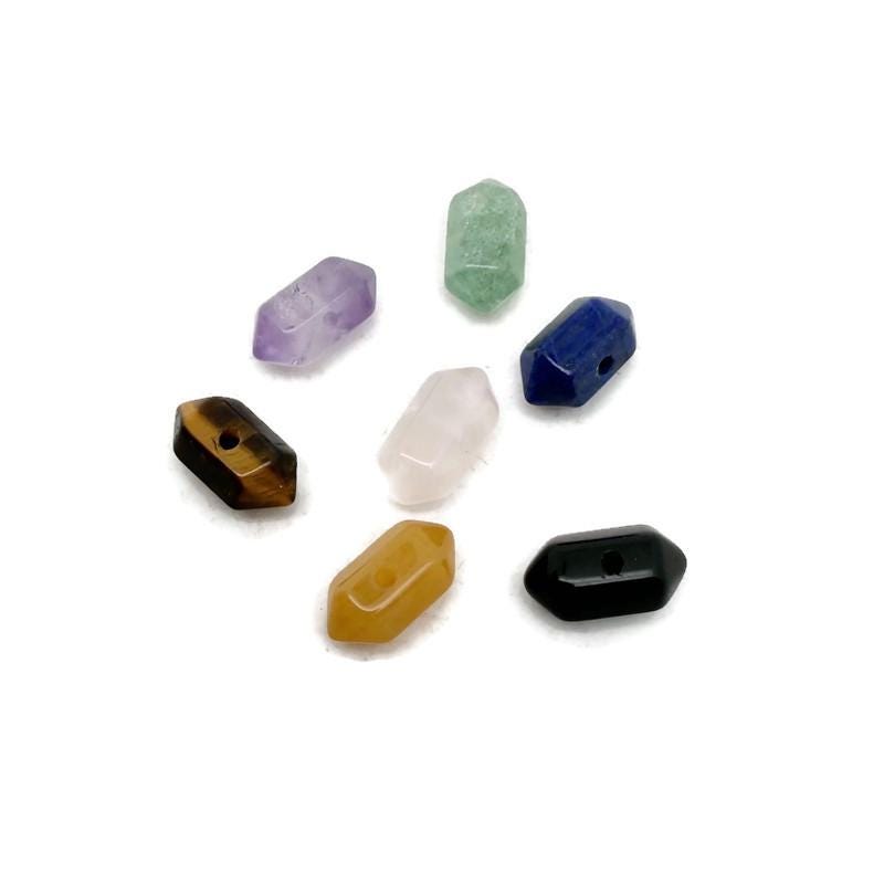 Mixed 12mm gemstone crystal beads with double termination for jewelry making, featuring vibrant, polished gemstone points by GemstoneGO.
