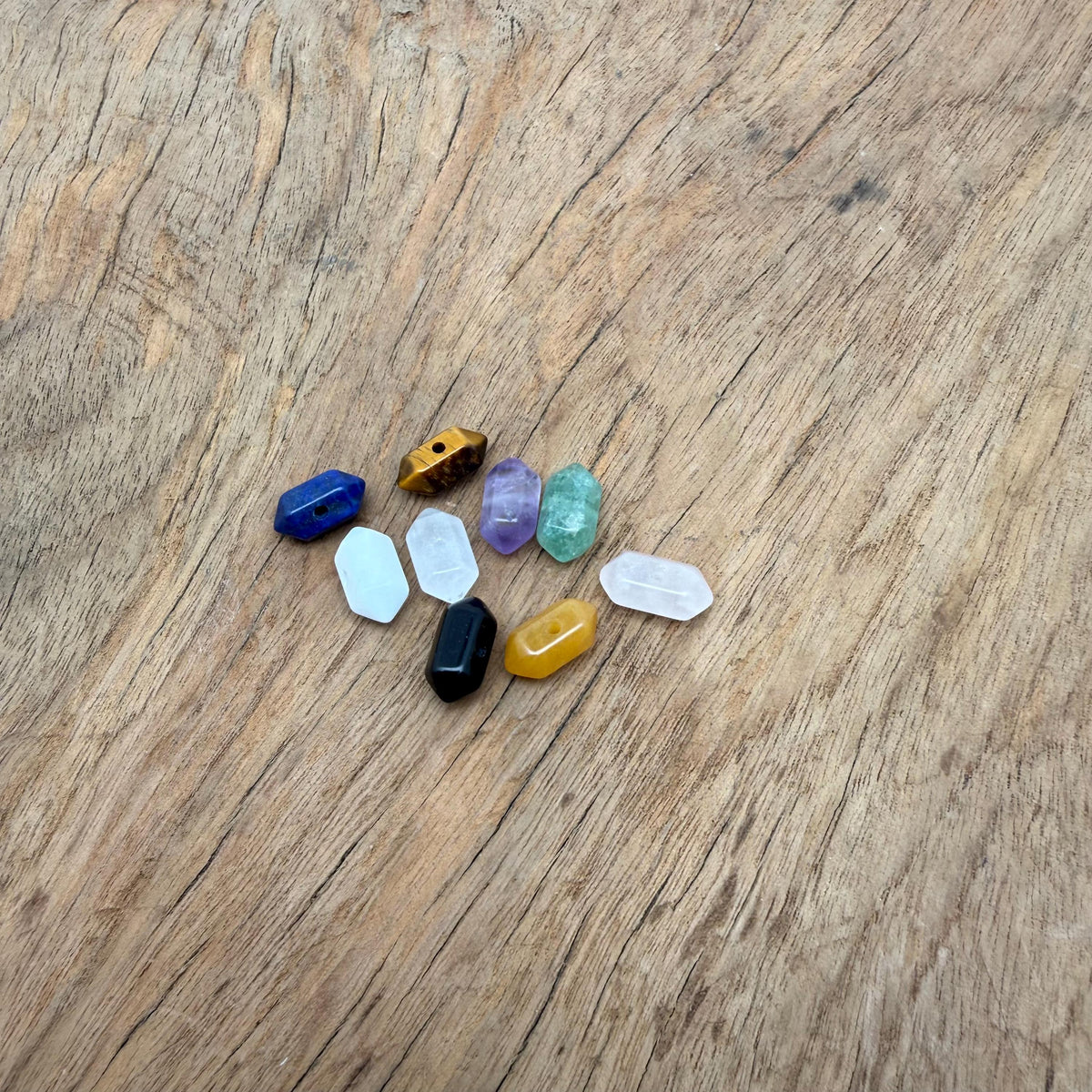 Mixed gemstone crystal beads with 12mm double terminated points, suitable for jewelry making by GemstoneGO