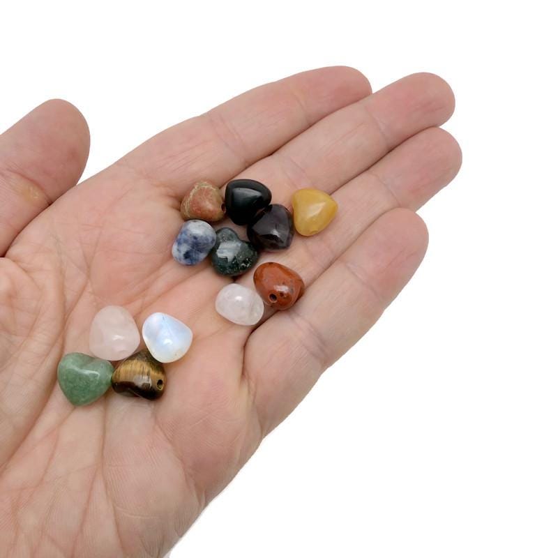 Mini heart-shaped crystal beads in 12mm size, drilled for bracelet or necklace designs, in a colorful mixed assortment by GemstoneGO