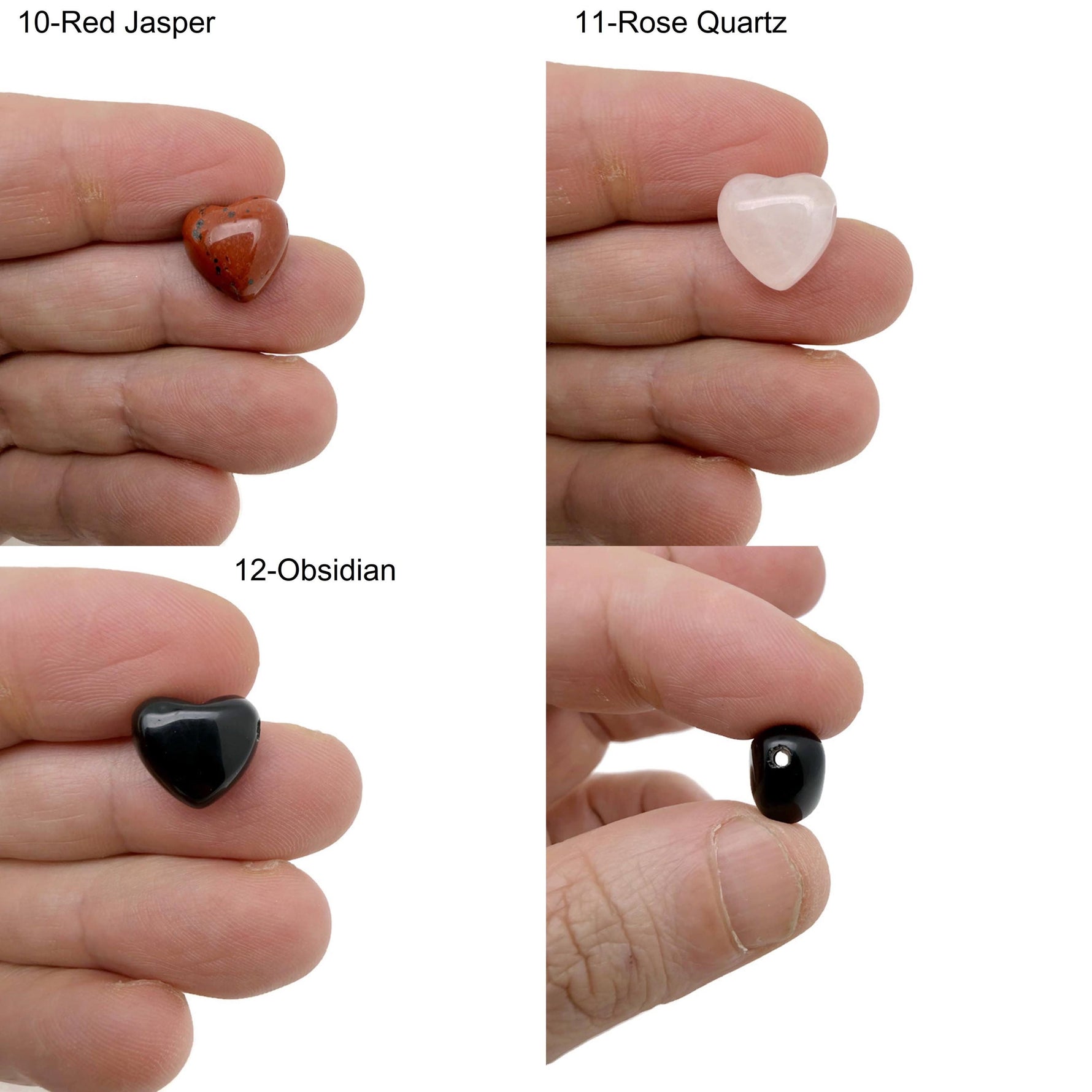 Mini heart-shaped crystal beads in various colors, 12mm size, drilled for bracelet and necklace jewelry making by GemstoneGO.