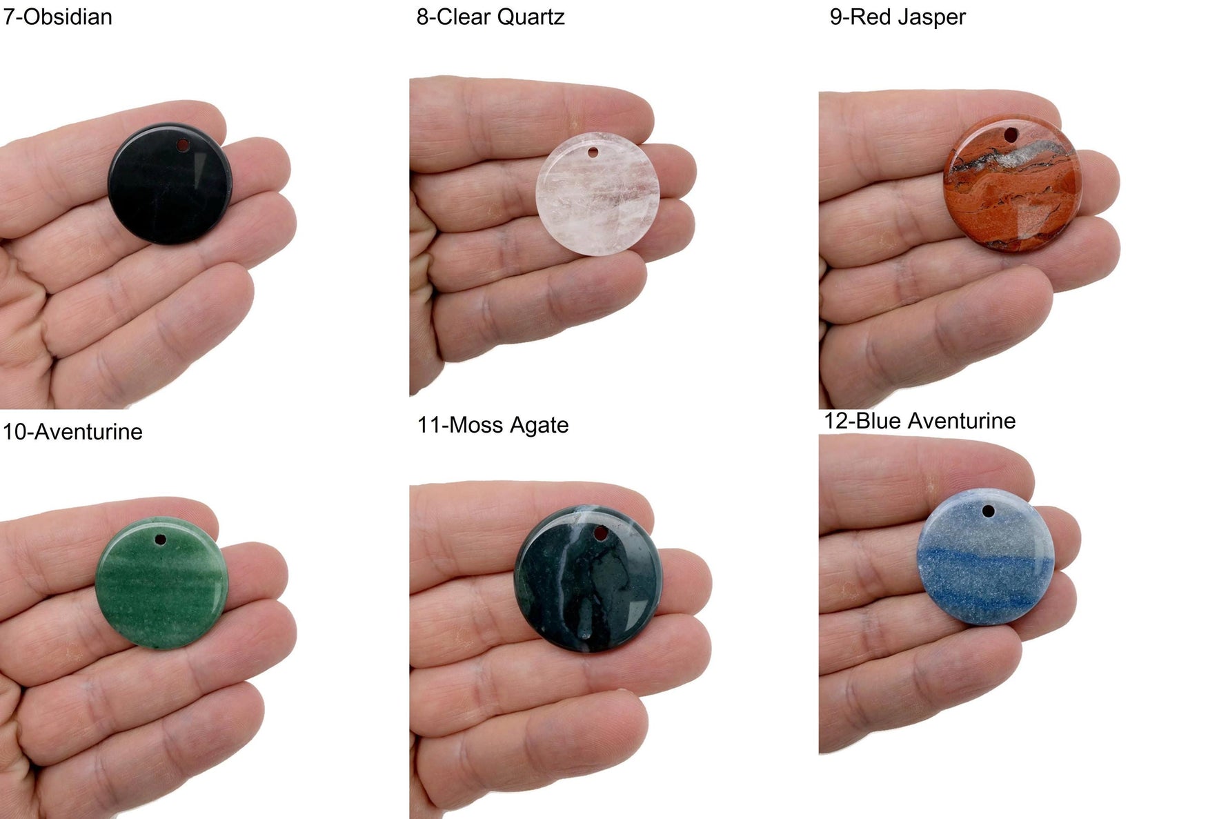 Round gemstone pendant featuring a drilled natural crystal disc charm from GemstoneGO, showcasing vibrant, polished gemstone with drilled hole.