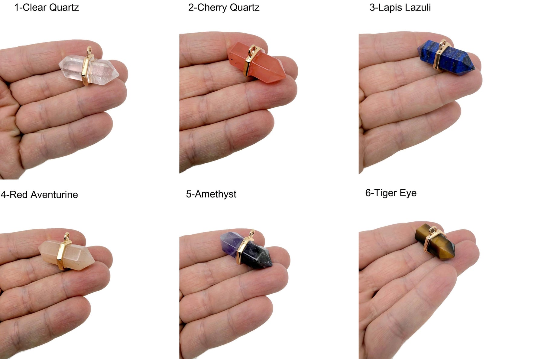 Double terminated natural crystal gemstone pendant from GemstoneGO, featuring a clear, pointed quartz crystal on a simple cord.