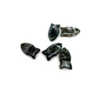 Moss agate fish-shaped crystal pendant with natural green and brown hues, ideal for jewelry and healing stones.