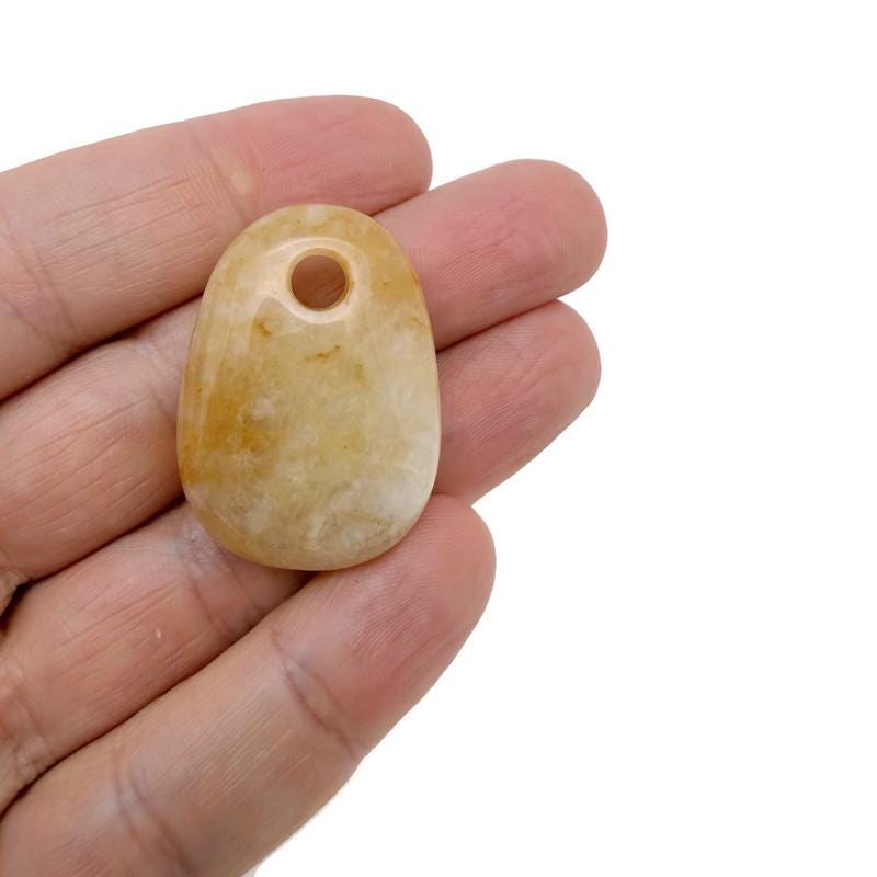 Yellow Jade Oval Crystal Pendant - Natural Stone Jewelry Making Bead - NC1902