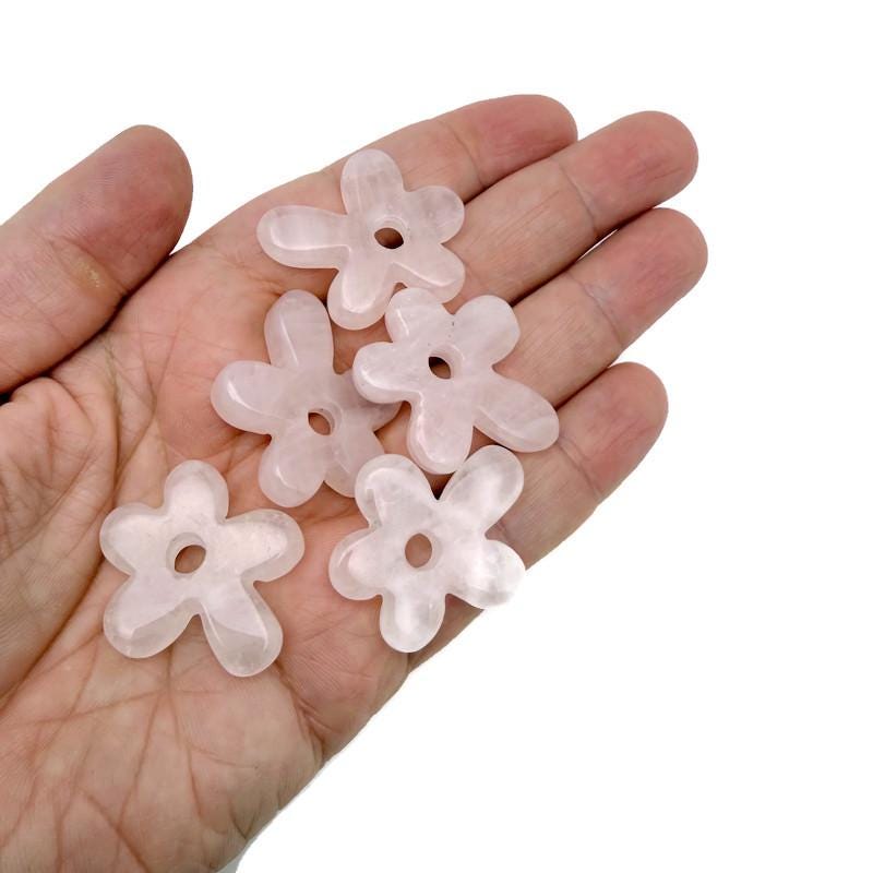 Rose Quartz Flower Gemstone Pendant - Carved Crystal Flower Charm - NC1905
