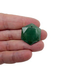 Faceted aventurine hexagon crystal pendant necklace with gemstone bead, showcasing a vibrant green gemstone on a silver chain.
