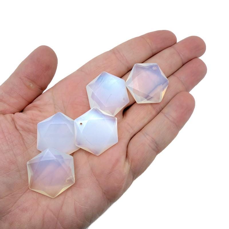 Opalite hexagon crystal pendant necklace with faceted stone bead from GemstoneGO, showcasing a smooth, polished gemstone pendant.