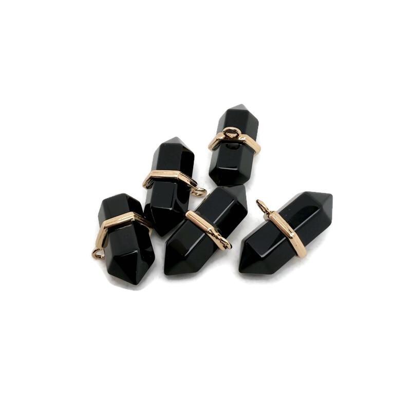 Obsidian double terminated crystal pendant from GemstoneGO, showing a natural gemstone point on a black cord.