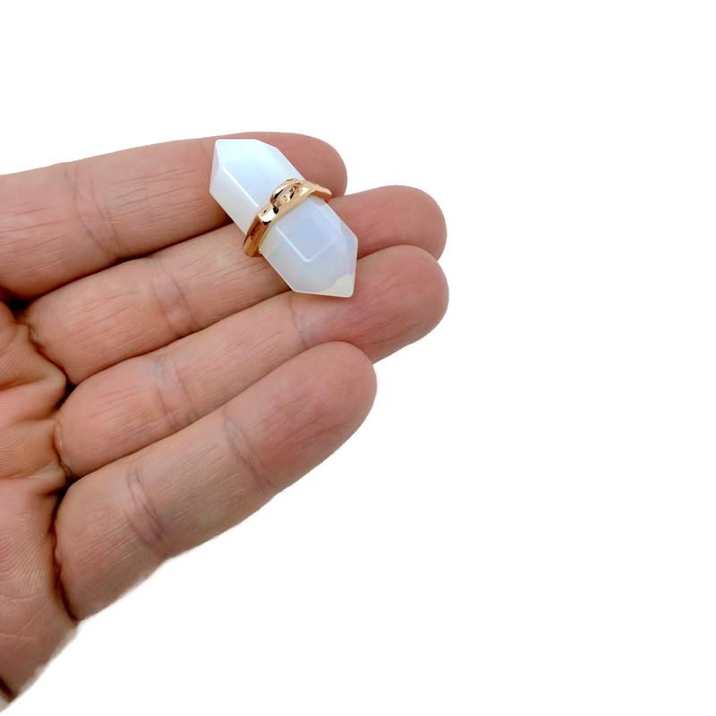 Opalite double terminated crystal pendant with natural gemstone point, showcasing a smooth, polished finish and elegant design by GemstoneGO.